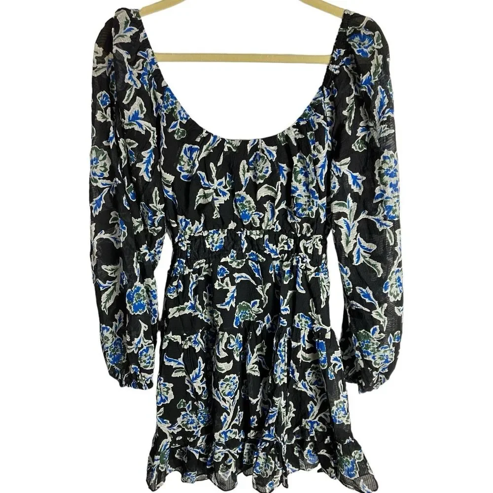Tanya Taylor Dress WMNS M Black Floral‎ Edita Silk Blend Fit Flare Mini